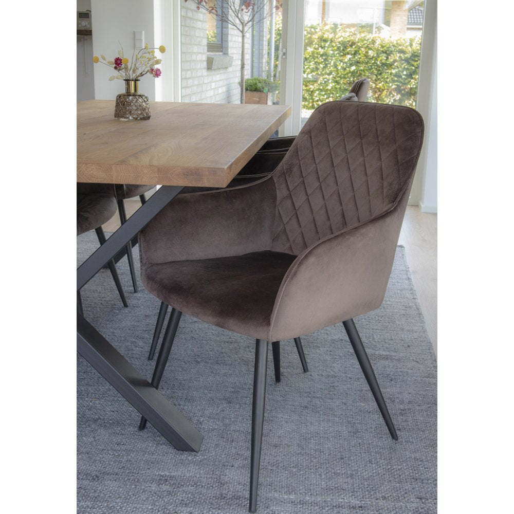 House Nordic Harbo - Eetkamerstoel - Velvet Mushroom - Met Armleuningen - Set van 2