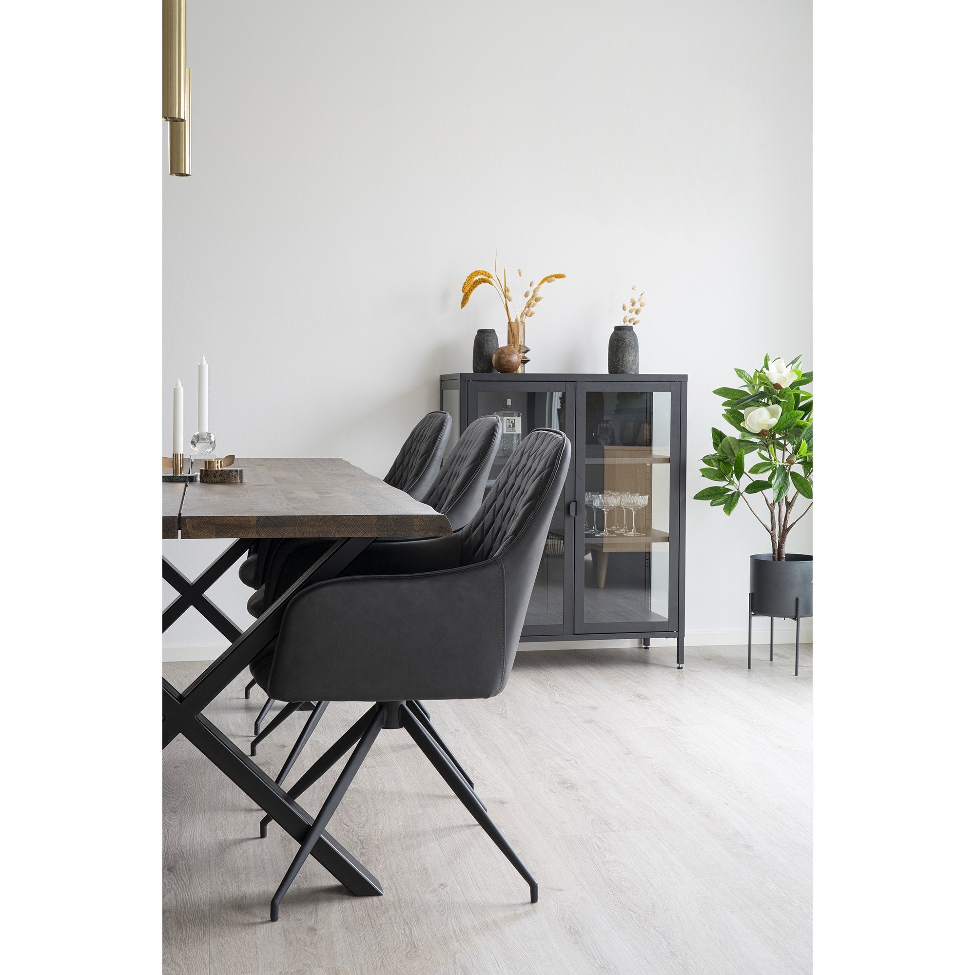 Harbo Dining Chair with Swivel - Dining Chair in PU with Swivel, dark grey with black legs, HN1221 - House Nordic - Dining Chair- Workliving