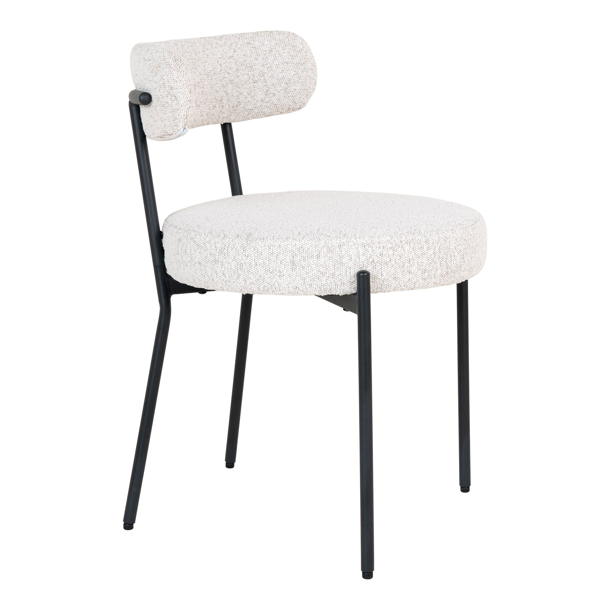 House Nordic Badalona - Eetkamerstoel - Wit bouclé - Zwart frame - Set van 2 - House Nordic - Bouclé eetkamerstoelen- Workliving