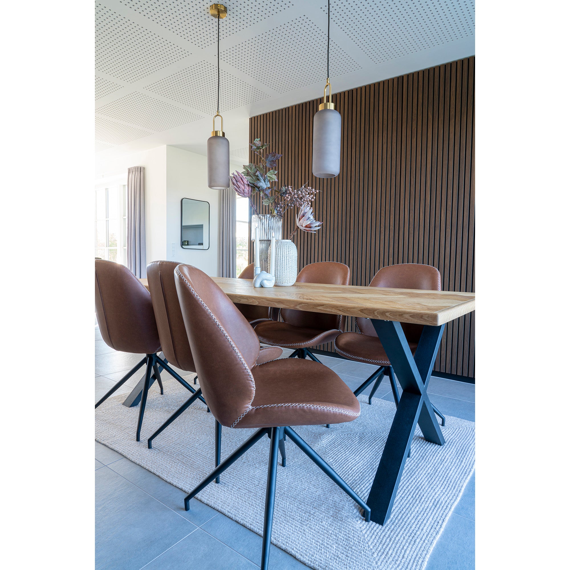 House Nordic Monte Carlo Eetkamerstoel Draaivoet Vegan Leer Bruin - Set van 2 - House Nordic - Vegan leer eetkamerstoelen- Workliving