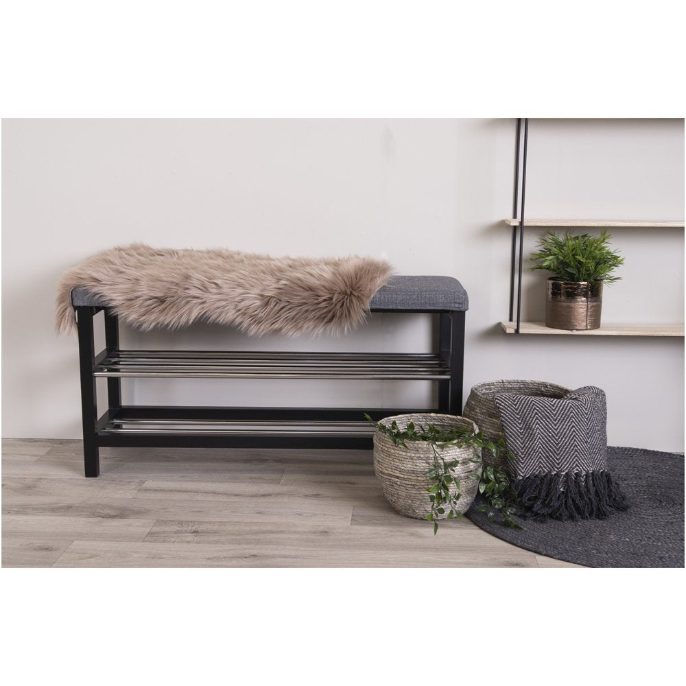 Padova Bench - Bench with cushion and 2 shelves, grey with black legs, 100x34x50 - House Nordic - Bench- Workliving