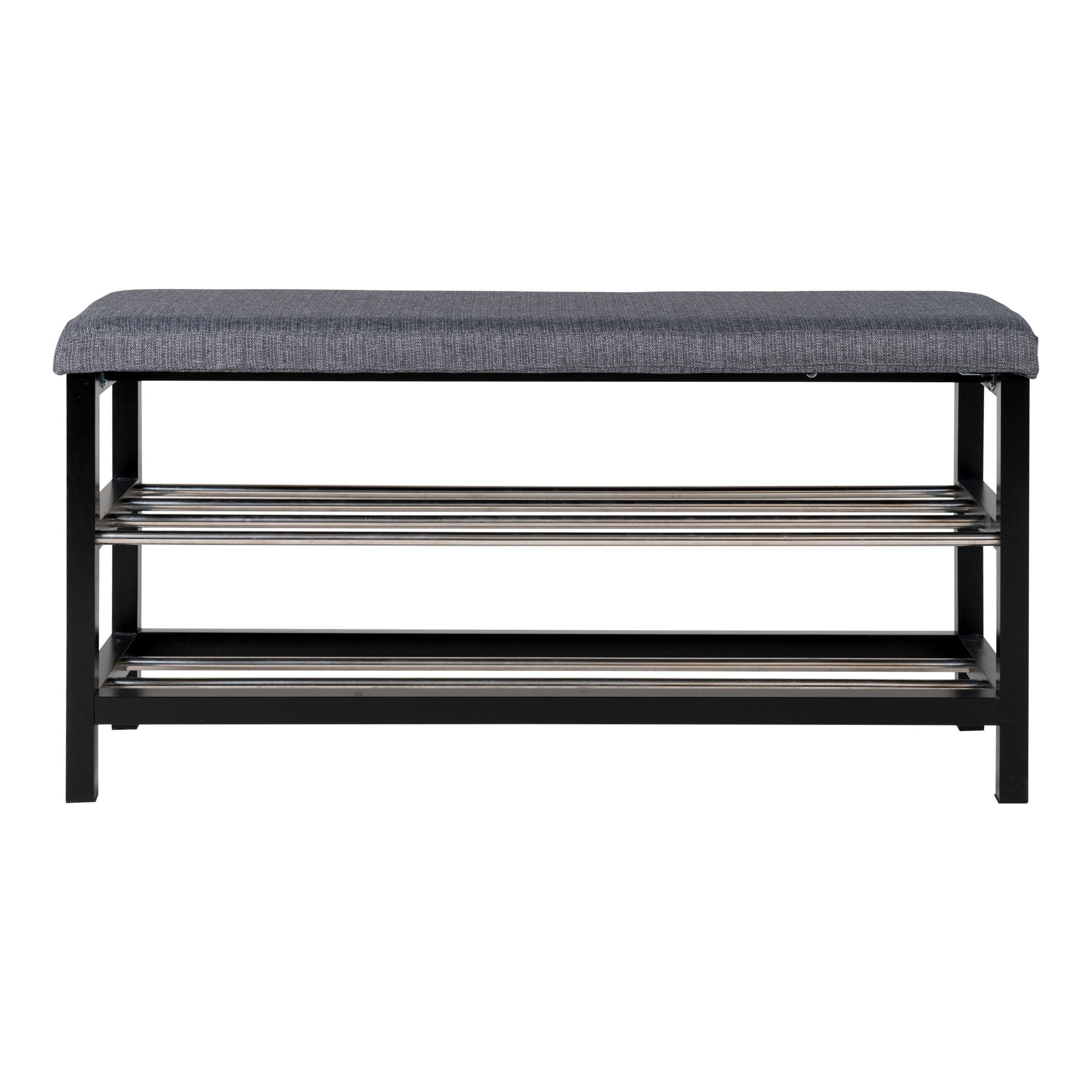 Padova Bench - Bench with cushion and 2 shelves, grey with black legs, 100x34x50 - House Nordic - Bench- Workliving