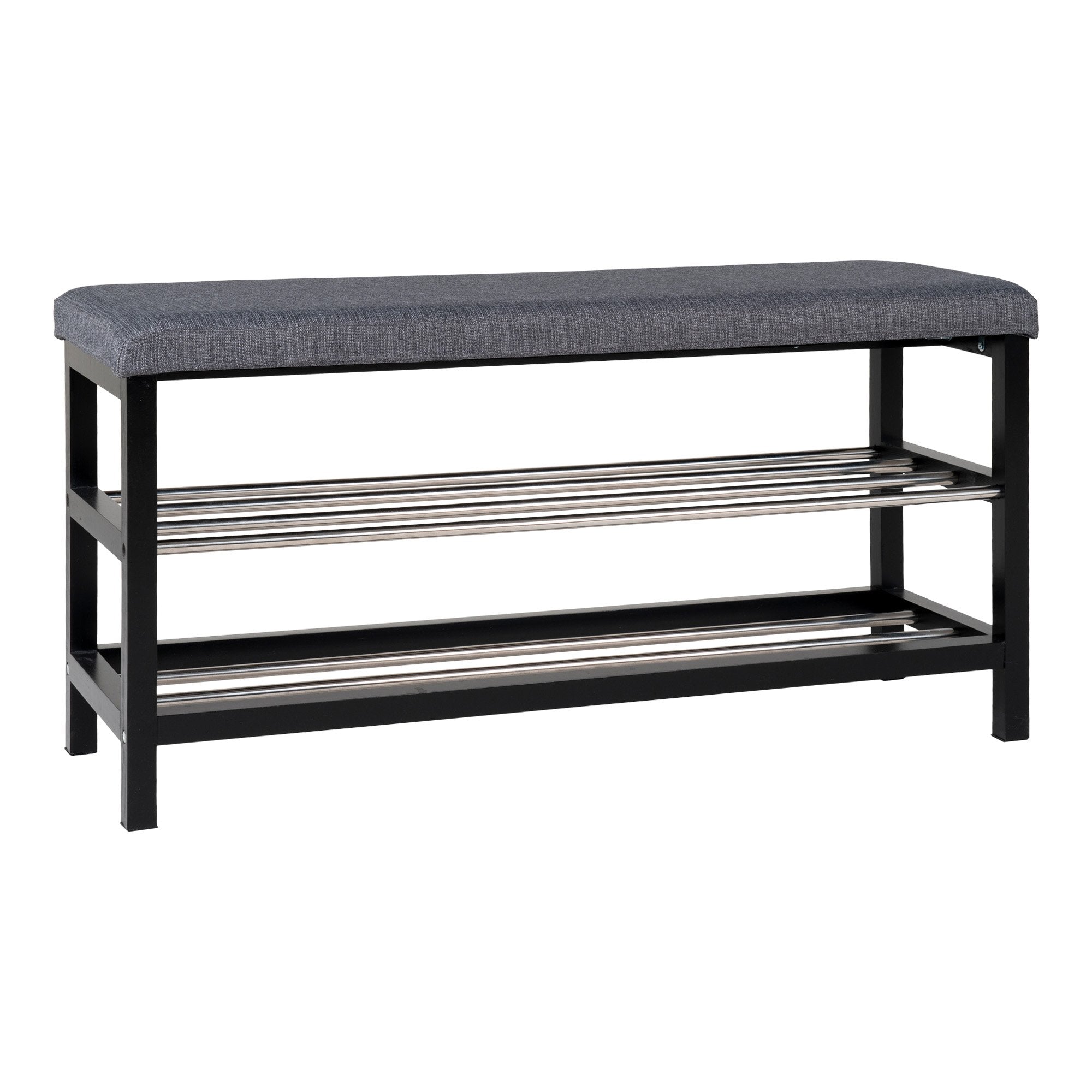 Padova Bench - Bench with cushion and 2 shelves, grey with black legs, 100x34x50 - House Nordic - Bench- Workliving