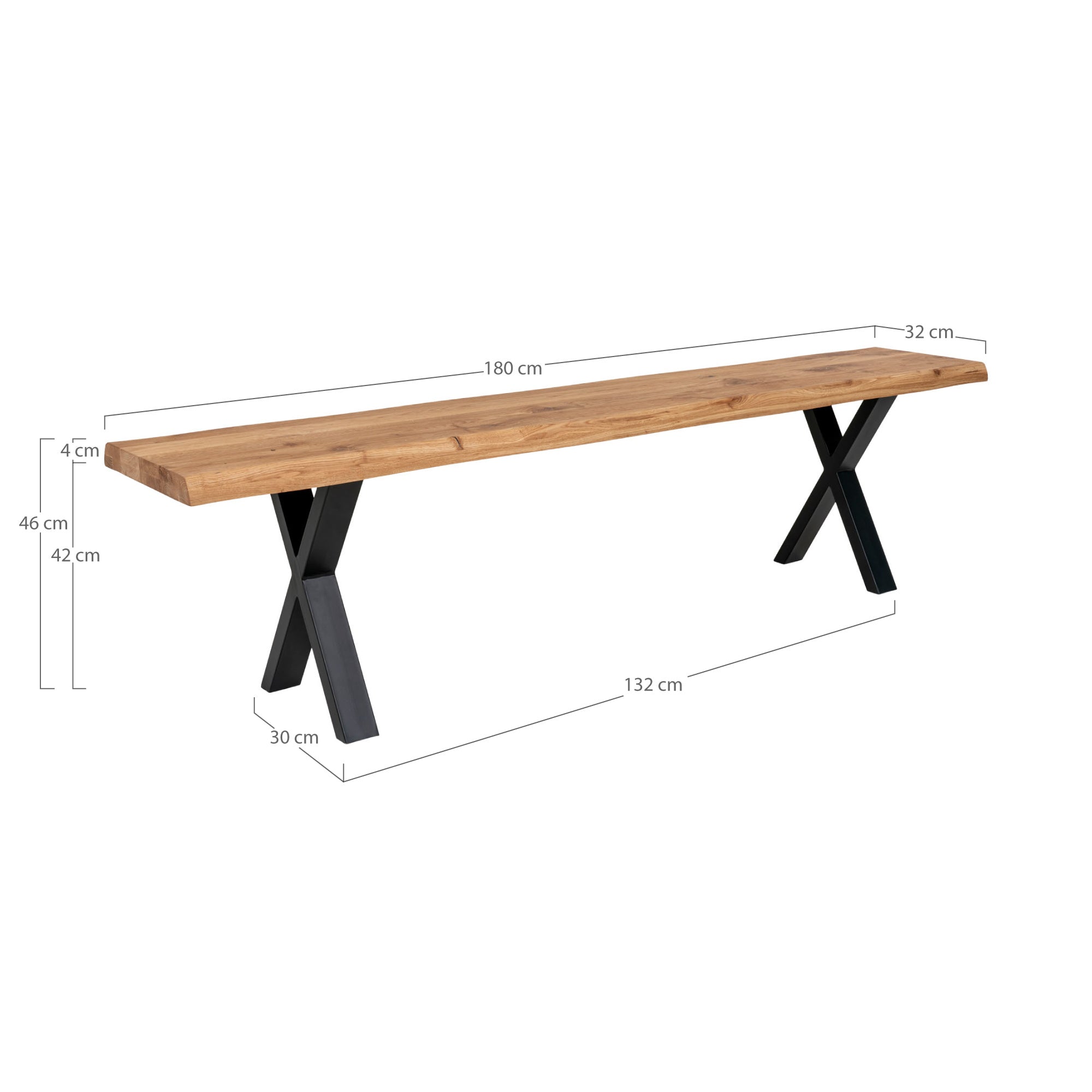 House Nordic Toulon - Bankje - Geolied Eikenhout - Stalen Kruispoten - 180x32x46 cm - House Nordic - Bank- Workliving