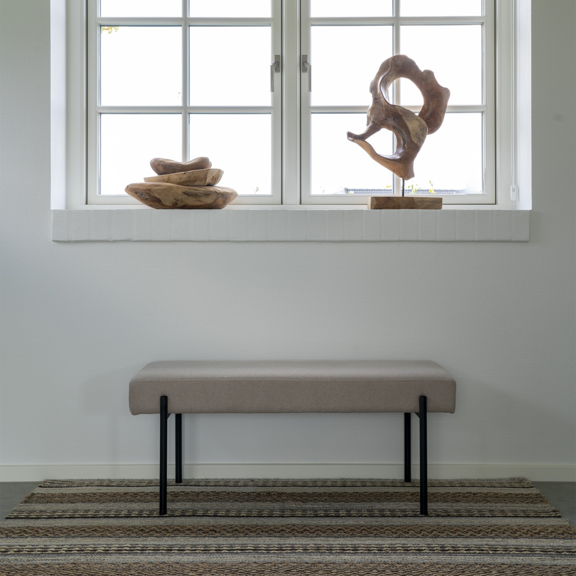 House Nordic Swindon - Bankje - Zand - Zwart frame - 100x36x42,5 cm - House Nordic - Bank- Workliving