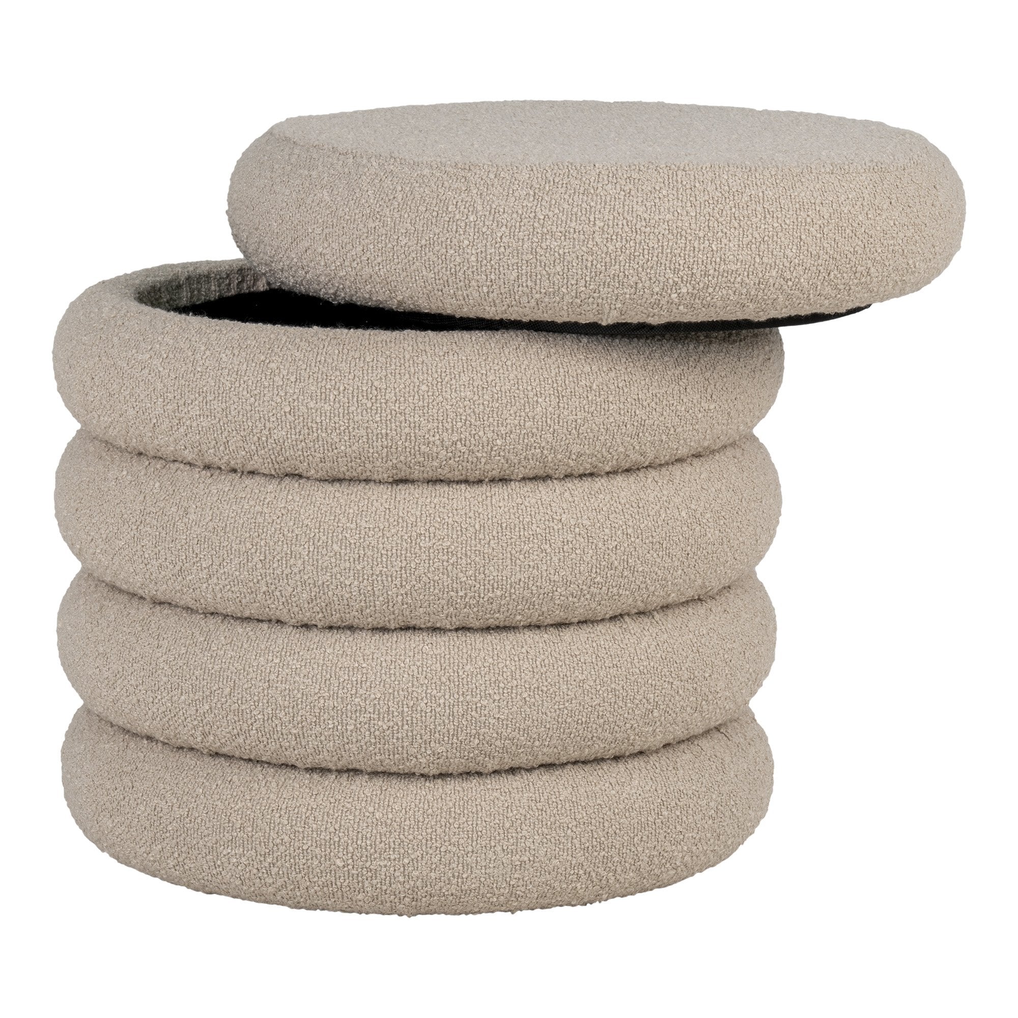 Brooklyn Pouf - Pouf with storage, bouclé, beige, Ø44x44 cm - House Nordic - Pouf- Workliving