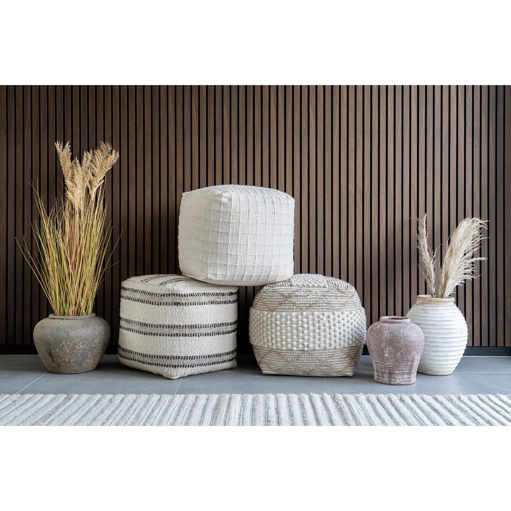 Bally Pouf - Pouf, hand woven,  ivory/charcoal, 40x40x40 cm - House Nordic - Pouf- Workliving