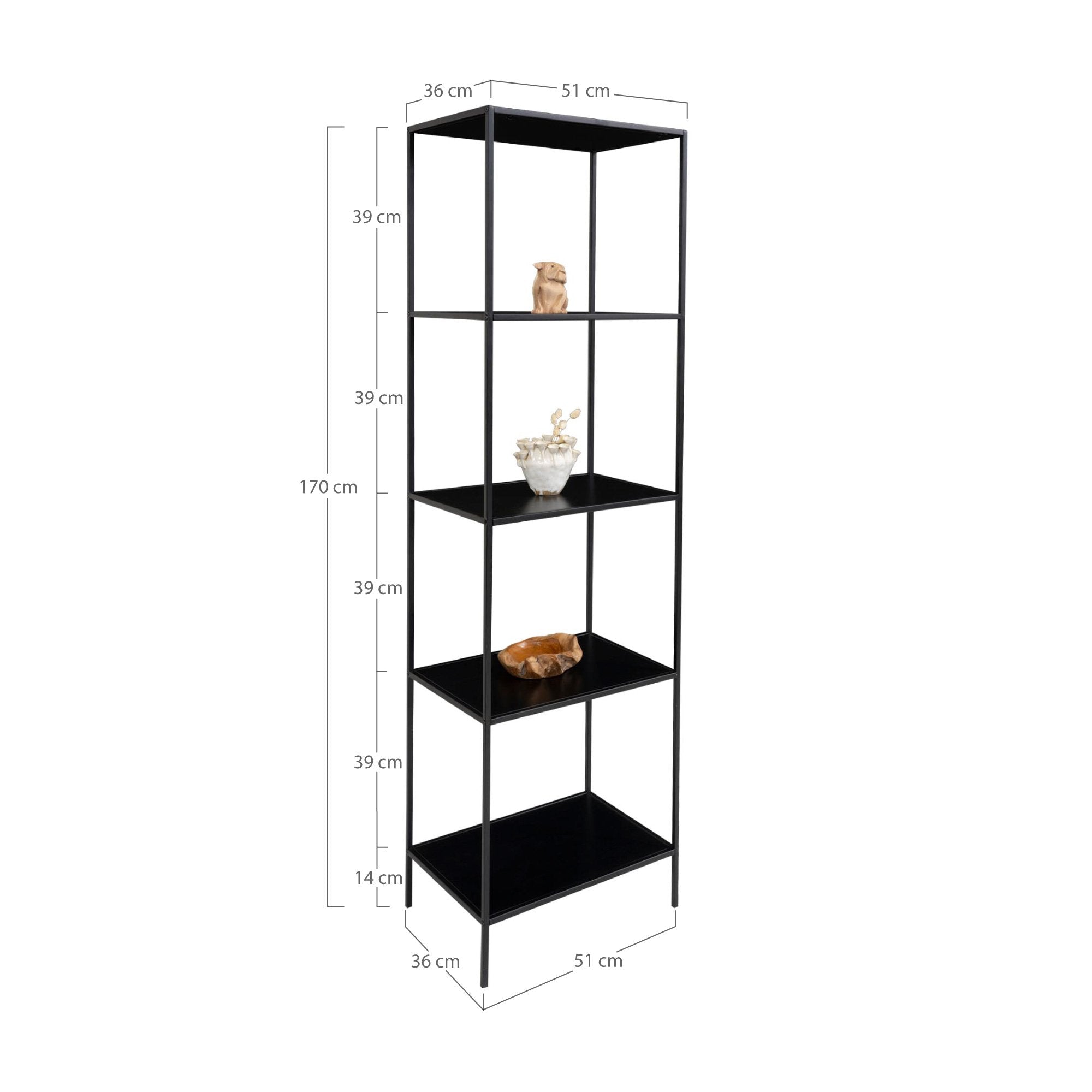Vita shelf - Shelf, 5 shelves, black with black frame 51x36x170 cm - House Nordic - Shelf- Workliving