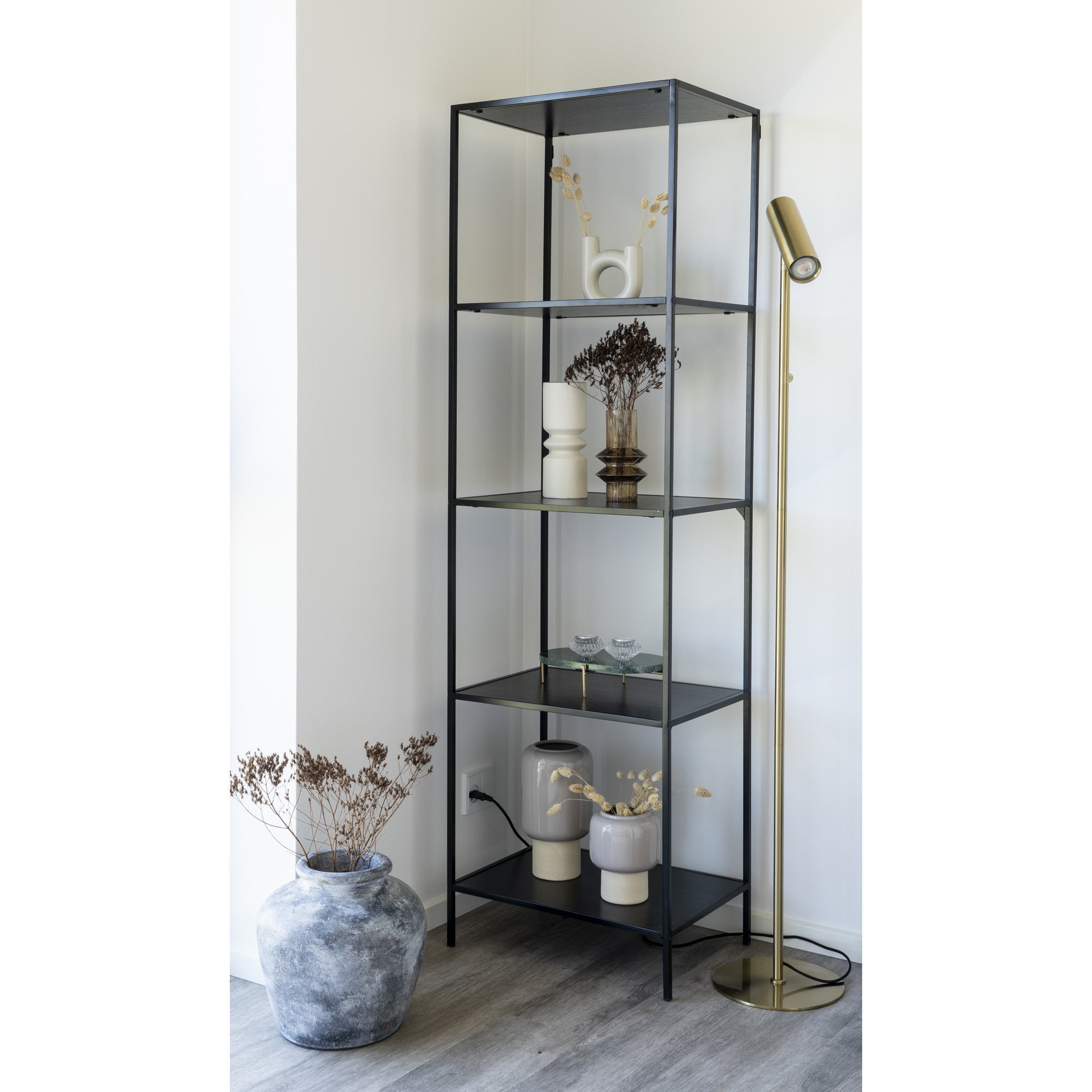 Vita shelf - Shelf, 5 shelves, black with black frame 51x36x170 cm - House Nordic - Shelf- Workliving