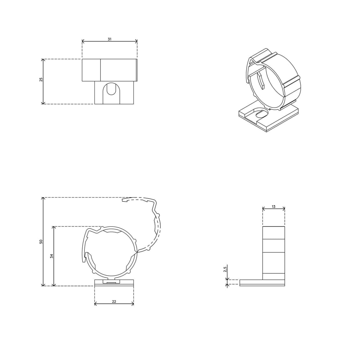 Addit kabelrups ø15/25 mm - bevestigingsklemmen - Zwart - 