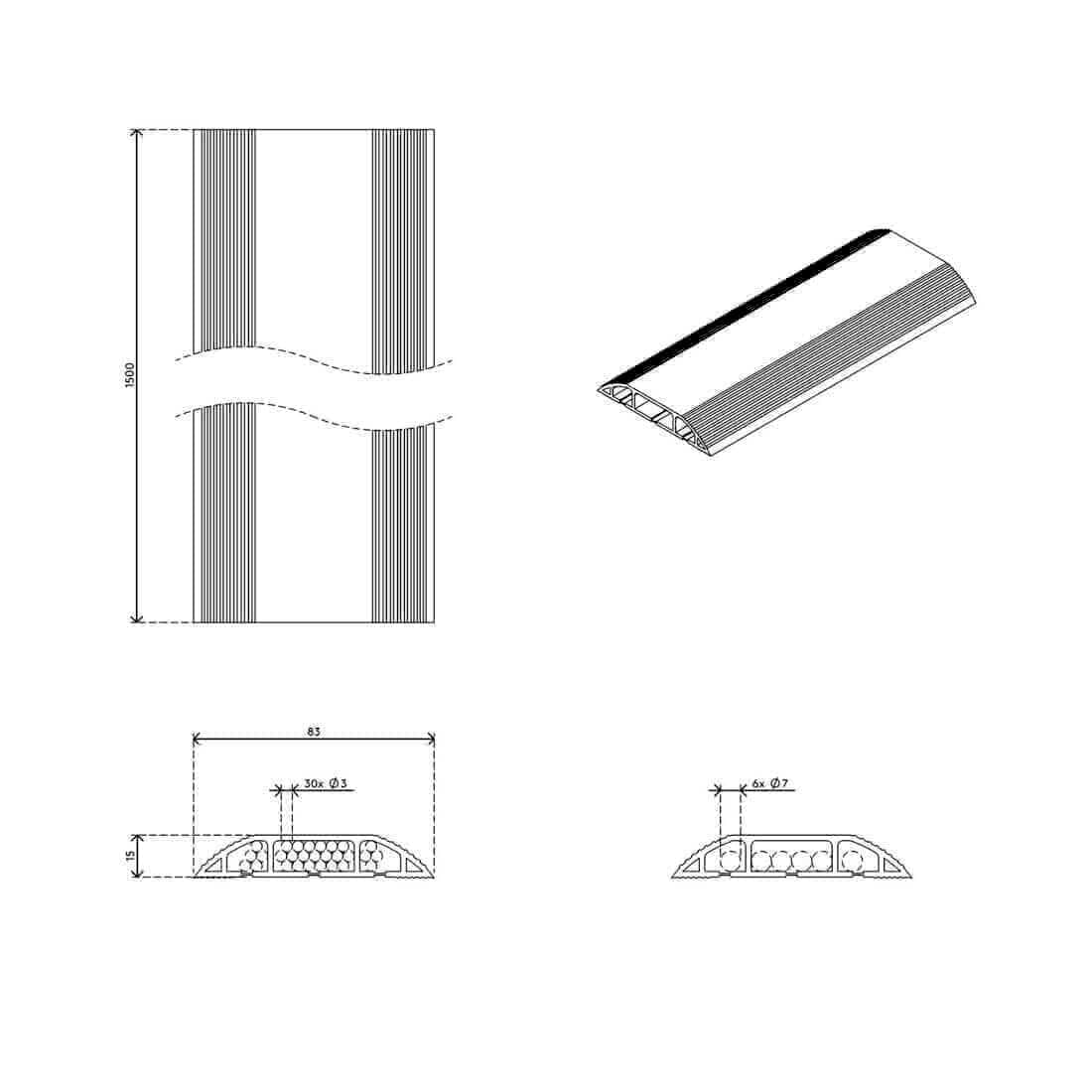 Dataflex Addit Kabel beschermer - Zwart B83 x D1500 x H15 mm