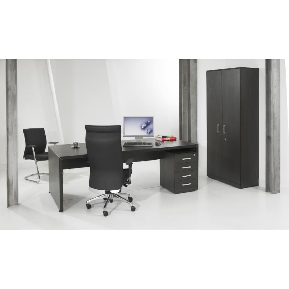 Draaideur Kast Hoog Manage IT 200 x 90 cm - Donker Eiken - 