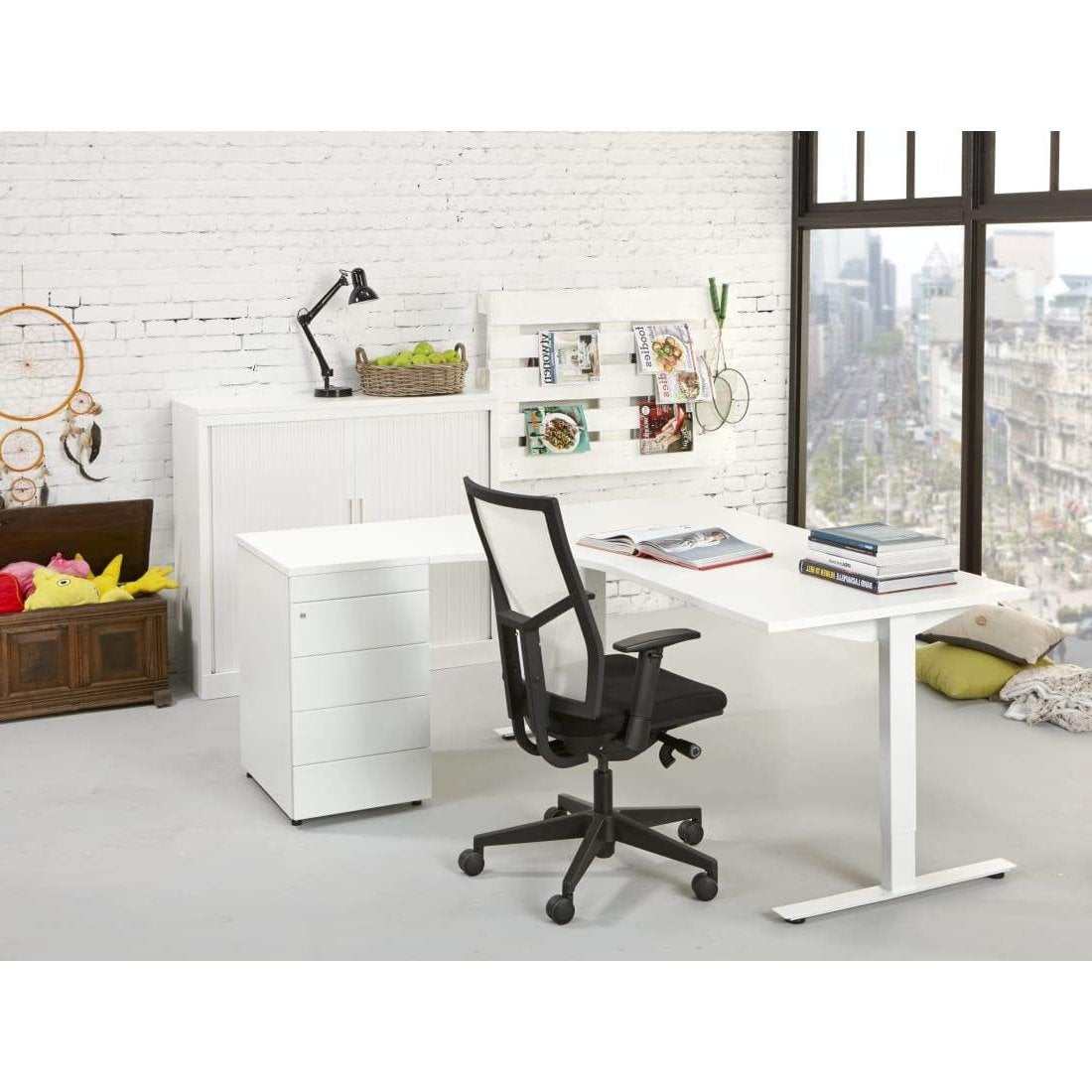 Hoekbureau Rechts Verstelbaar Brooklyn T-poot 180x80 - Wit /