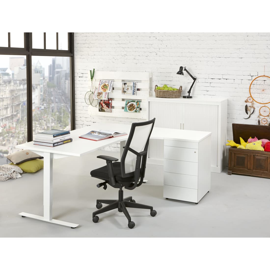 Hoekbureau Rechts Verstelbaar Brooklyn T-poot 160x80 - Wit /