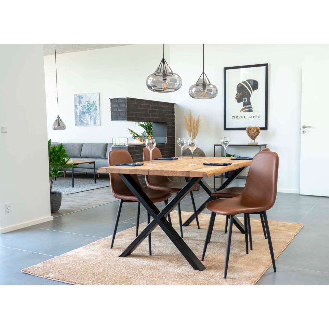 House Nordic Stockholm eetkamerstoel bruin leder - zwart