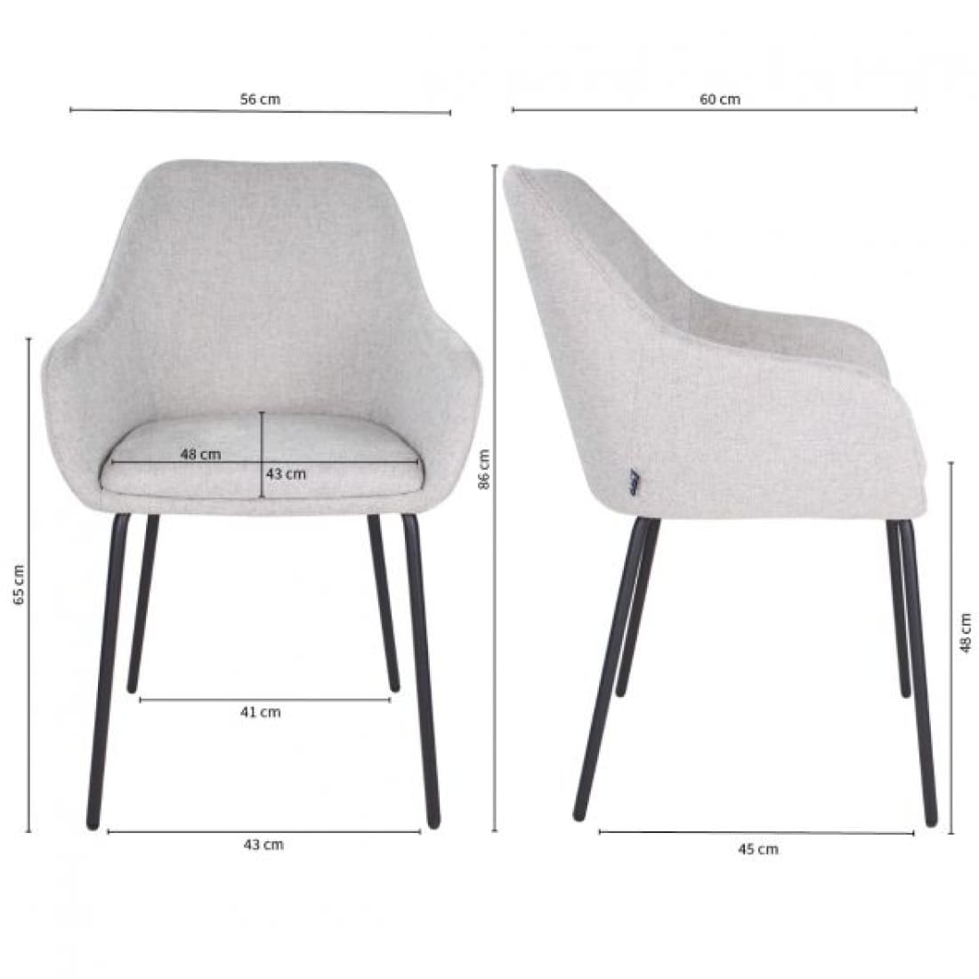 Kick eetkamerstoel Guus - Grijs - Katoen eetkamerstoelen