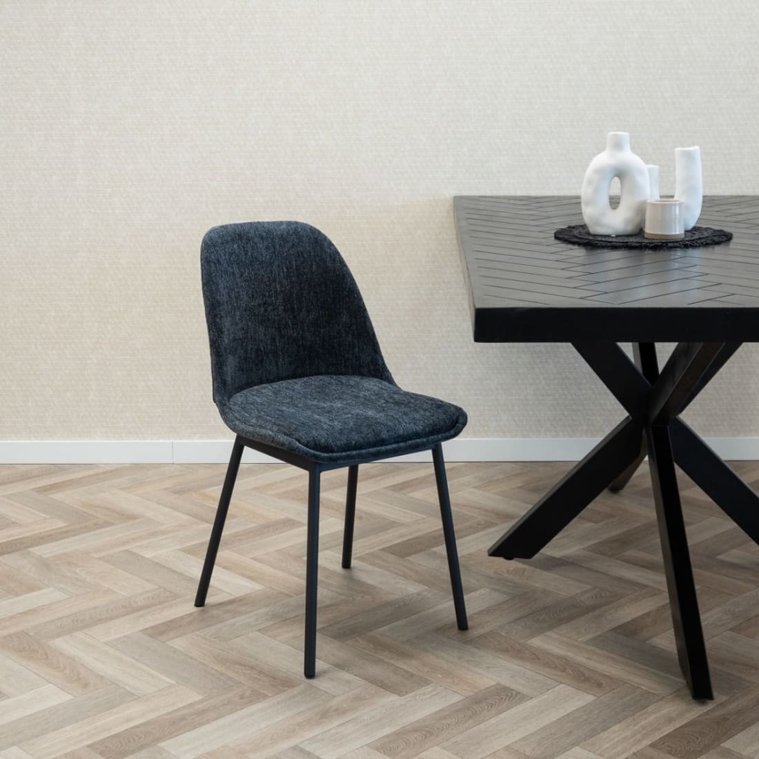 Kick Eetkamerstoel Lana - Blauw - Katoen eetkamerstoelen