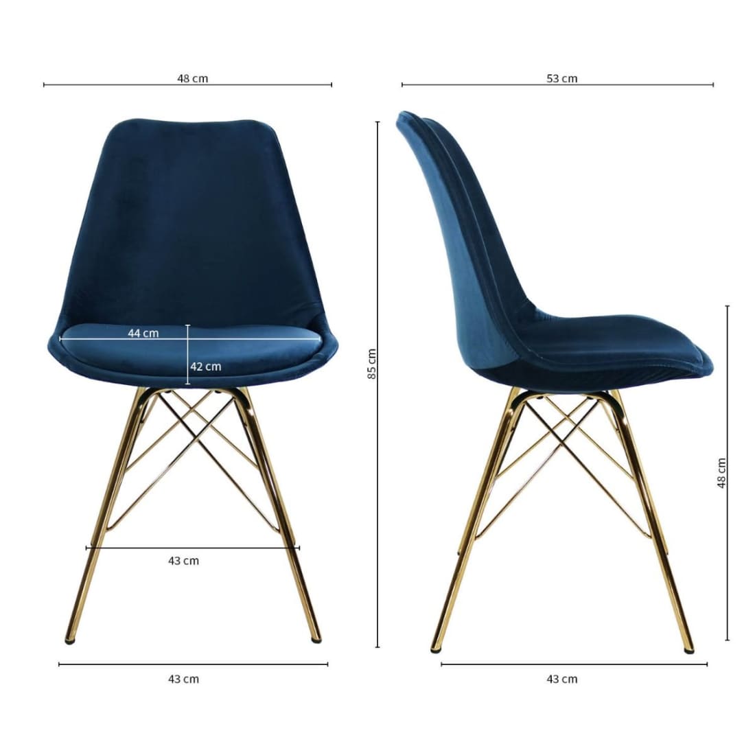 Kick Kuipstoel Velvet Goud Frame - Donkerblauw - Velvet
