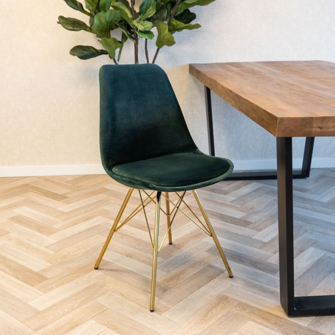 Kick Kuipstoel Velvet Goud Frame - Donkergroen - Velvet