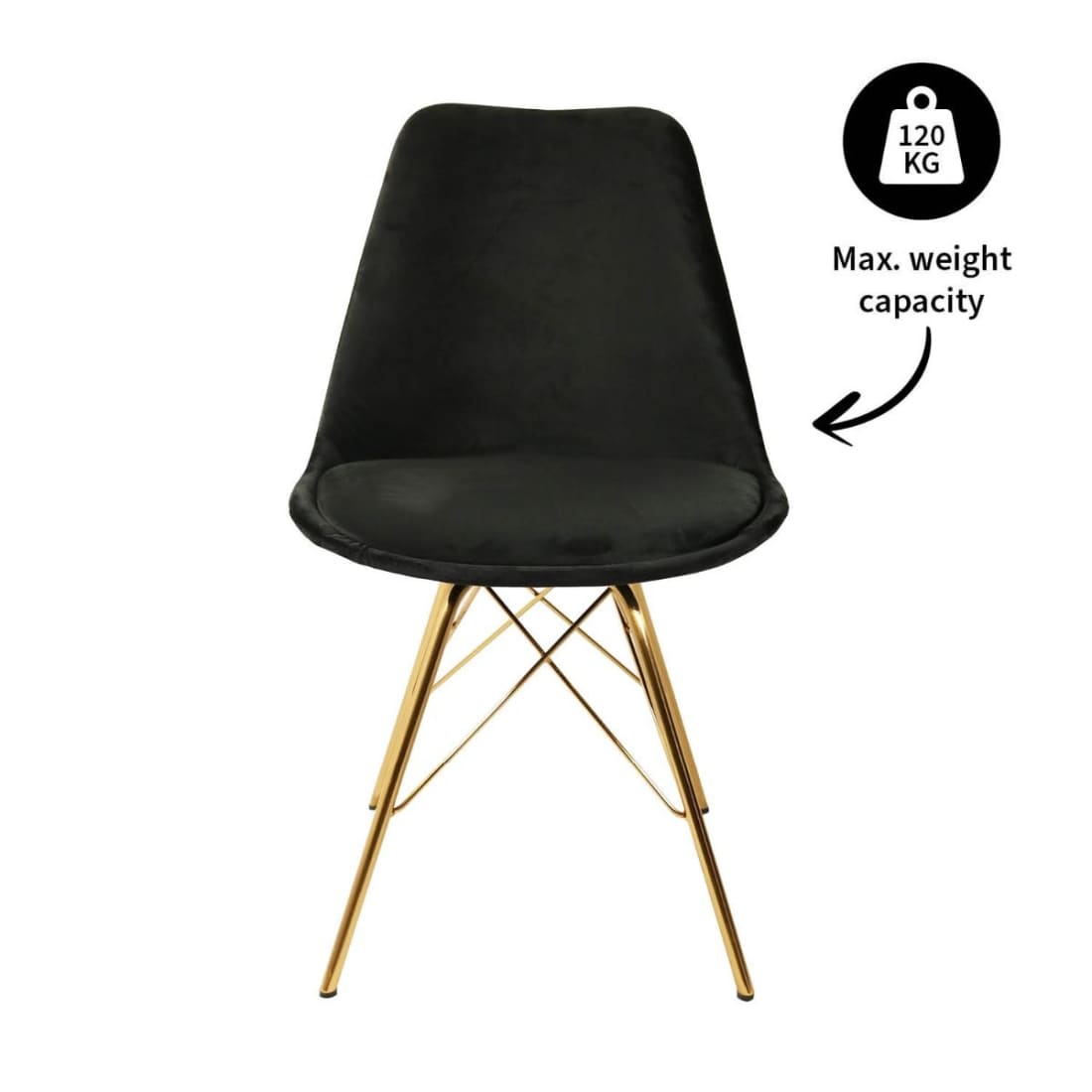 Kick Kuipstoel Velvet Goud Frame - Zwart - Velvet