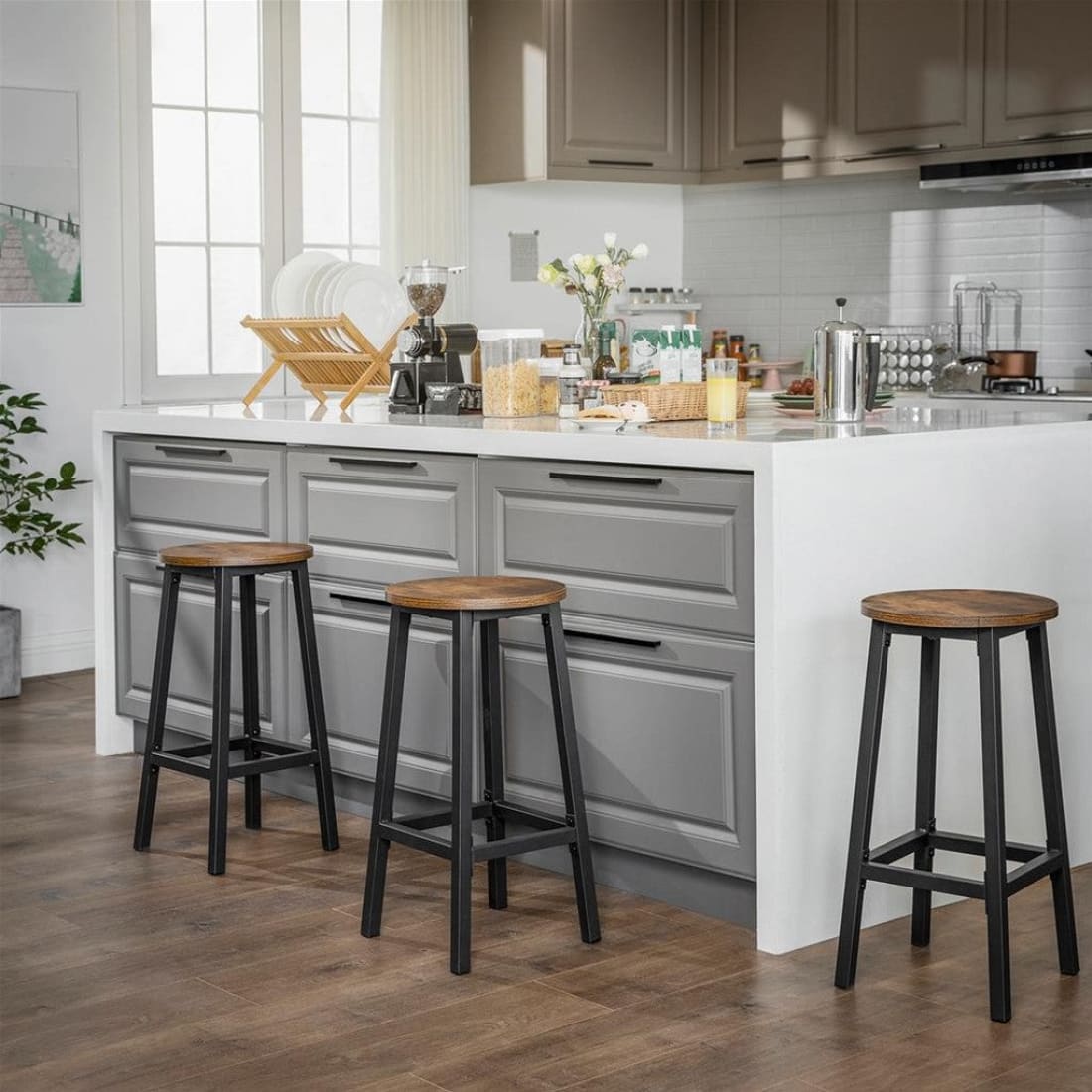 Mazazu - Barkrukken - Set van 2 - Industrieel - MDF/Metaal -