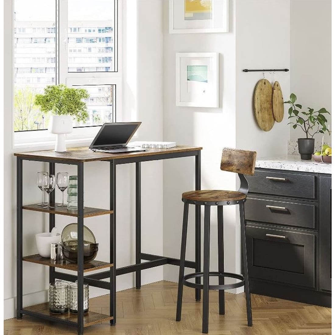 Mazazu - Bartafel - Tafel - Industrieel - Hout - Bruin/Zwart