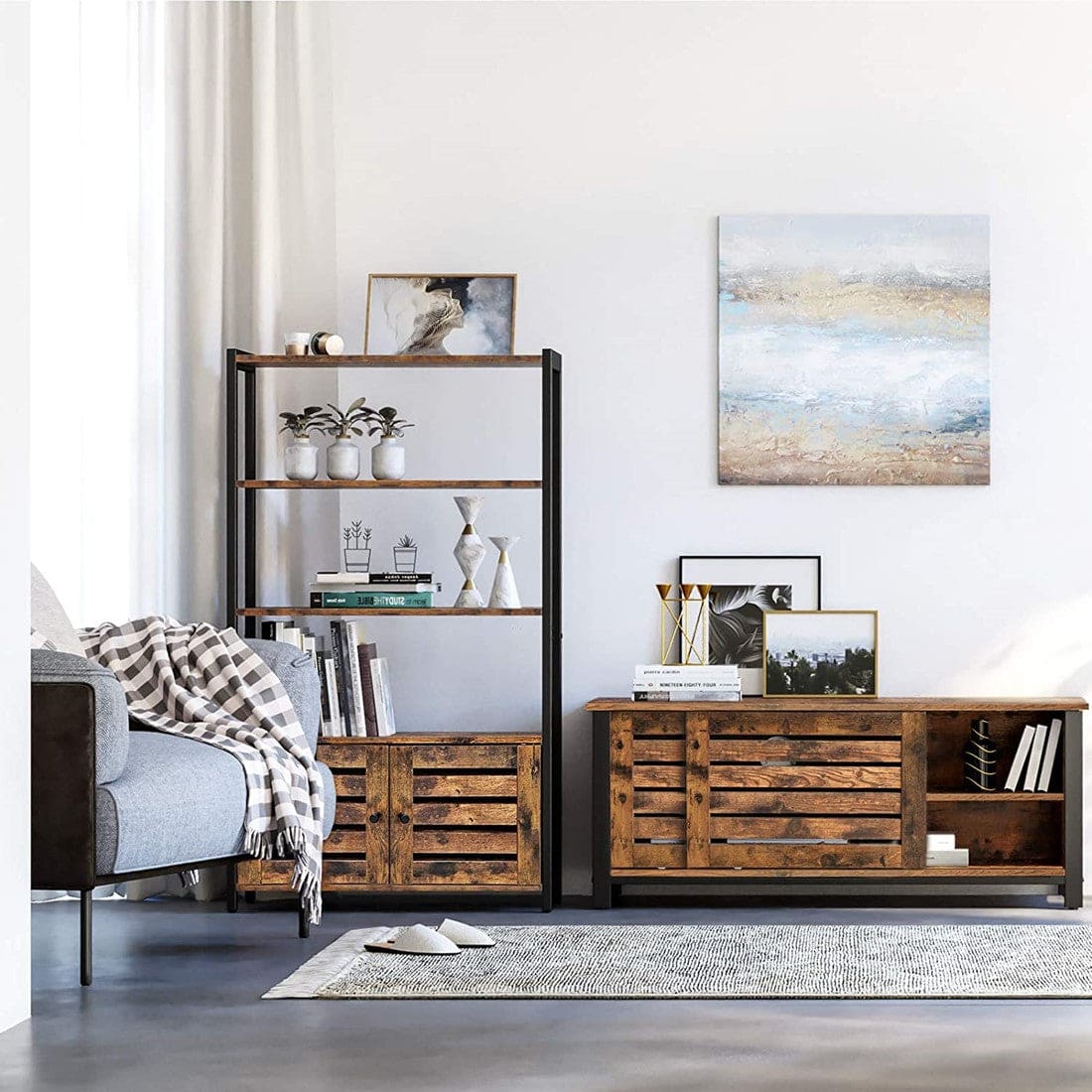 Mazazu- Boekenkast - Rustiek bruin 121,5x70x30 cm -