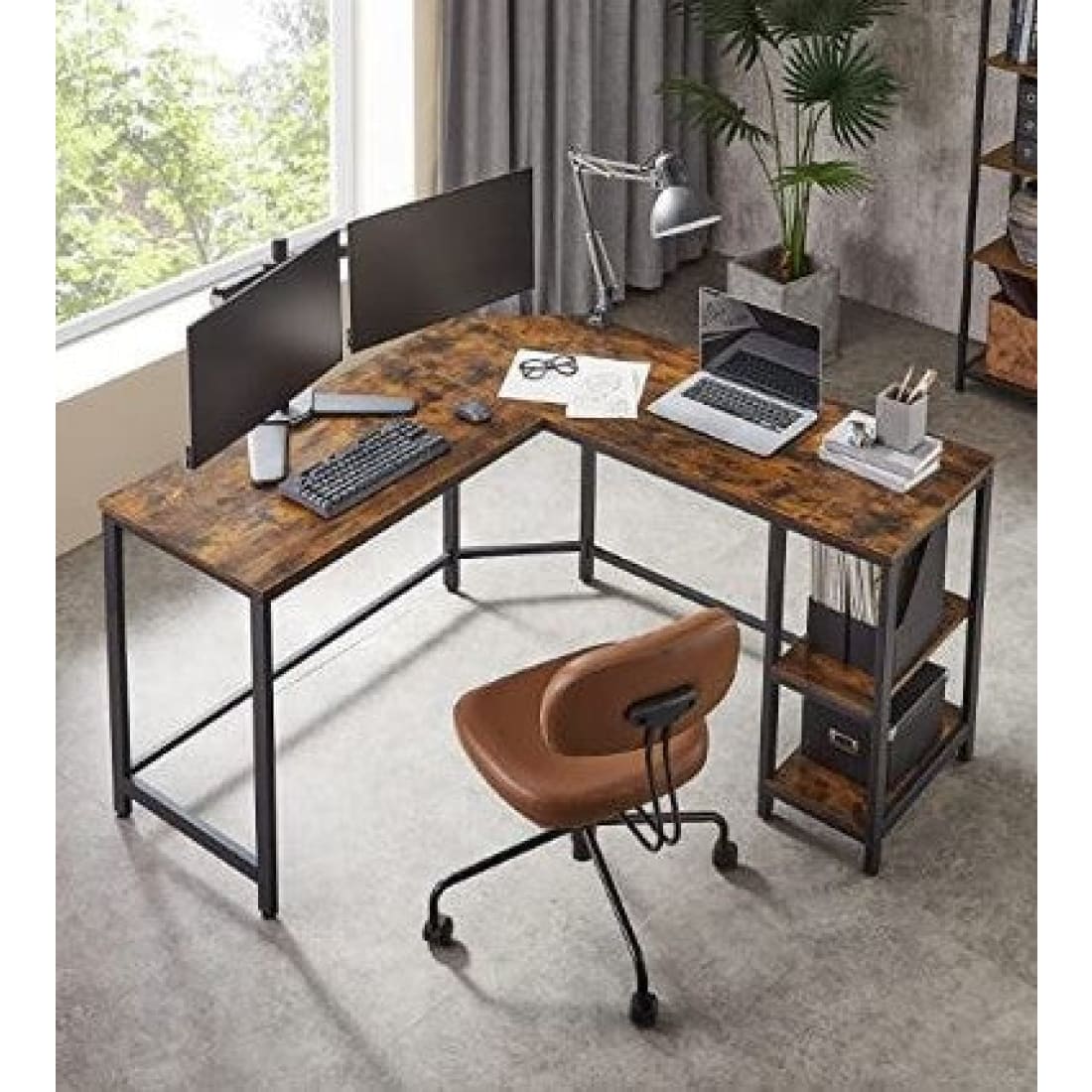 Mazazu - Bureau - Laptop tafel - L-vormig - Hout/Metaal -