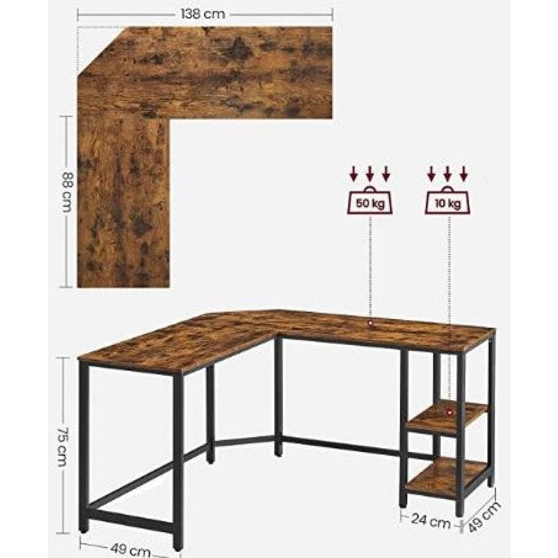 Mazazu - Bureau - Laptop tafel - L-vormig - Hout/Metaal -