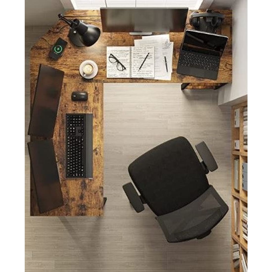 Mazazu - Bureau - Laptop tafel - L-vormig - Hout/Metaal -