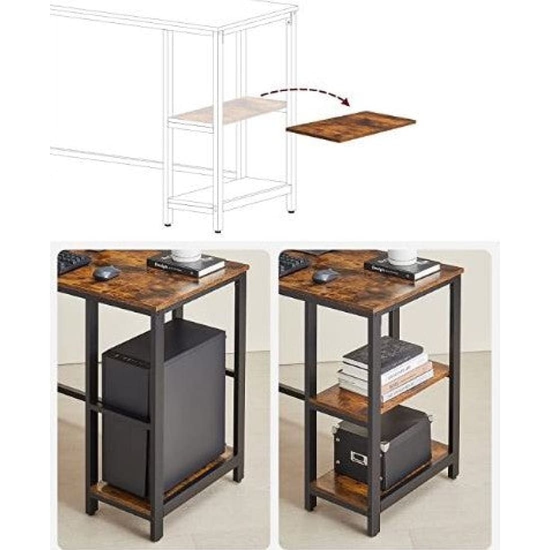 Mazazu - Bureau - Laptop tafel - L-vormig - Hout/Metaal -